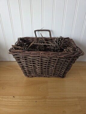 Vintage Basket Full Of Pine Cones Brown Wall Hanging